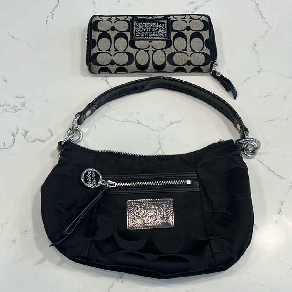 Y2K Coach Poppy Black Shoulder Bag * Excellent Condition * with 🆓 Coach Wallet